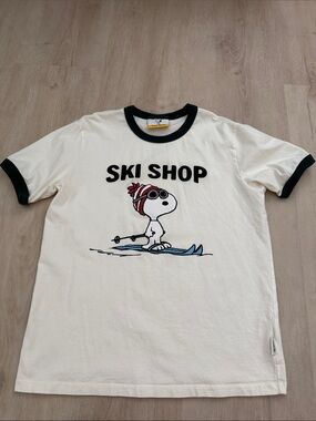 Peanuts Cream Ringer Tee with Black Trim and Multicolor Snoopy Graphic